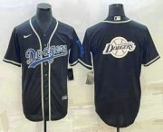 Wholesale Cheap Men's Los Angeles Dodgers Big Logo Black Cool Base Stitched Baseball Jersey1