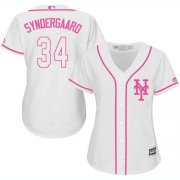 Wholesale Cheap Mets #34 Noah Syndergaard White/Pink Fashion Women's Stitched MLB Jersey