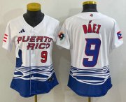 Wholesale Cheap Women's Puerto Rico Baseball #9 Javier Baez Number White 2023 World Baseball Classic Stitched Jersey