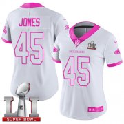 Wholesale Cheap Nike Falcons #45 Deion Jones White/Pink Super Bowl LI 51 Women's Stitched NFL Limited Rush Fashion Jersey