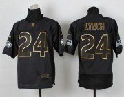 Wholesale Cheap Nike Seahawks #24 Marshawn Lynch Black Gold No. Fashion Men's Stitched NFL Elite Jersey