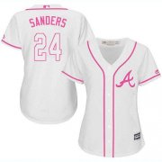 Wholesale Cheap Braves #24 Deion Sanders White/Pink Fashion Women's Stitched MLB Jersey