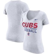 Wholesale Cheap Chicago Cubs Nike Women's Practice 1.7 Tri-Blend V-Neck T-Shirt Heathered White