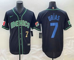 Wholesale Cheap Men\'s Mexico Baseball #7 Julio Urias Number 2023 Black Blue World Classic Stitched Jerseys