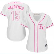 Wholesale Cheap Royals #15 Whit Merrifield White/Pink Fashion Women's Stitched MLB Jersey