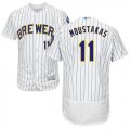 Wholesale Cheap Brewers #11 Mike Moustakas White Strip Flexbase Authentic Collection Stitched MLB Jersey