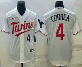 Wholesale Cheap Men\'s Minnesota Twins #4 Carlos Correa Number White Red Stitched MLB Cool Base Nike Jersey
