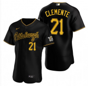 Wholesale Cheap Men's Pittsburgh Pirates #21 Roberto Clemente Black Stitched MLB Flex Base Nike Jersey