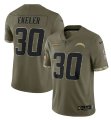 Wholesale Cheap Men's Los Angeles Chargers #30 Austin Ekeler 2022 Olive Salute To Service Limited Stitched Jersey