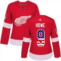 Wholesale Cheap Adidas Red Wings #9 Gordie Howe Red Home Authentic USA Flag Women's Stitched NHL Jersey