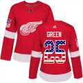 Wholesale Cheap Adidas Red Wings #25 Mike Green Red Home Authentic USA Flag Women's Stitched NHL Jersey