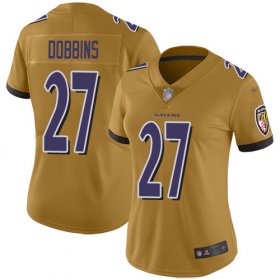 Wholesale Cheap Nike Ravens #27 J.K. Dobbins Gold Women\'s Stitched NFL Limited Inverted Legend Jersey