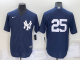 Wholesale Cheap Men's New York Yankees #25 Gleyber Torres No Name Navy Blue Throwback Stitched Cool Base Nike Jersey