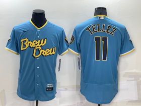 Wholesale Cheap Men\'s Milwaukee Brewers #11 Rowdy Tellez Blue 2022 City Connect Flex Base Stitched Jersey