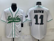 Wholesale Cheap Men's Philadelphia Eagles #11 A. J. Brown White With Patch Cool Base Stitched Baseball Jersey