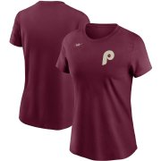 Wholesale Cheap Philadelphia Phillies Nike Women's Cooperstown Collection Wordmark T-Shirt Burgundy