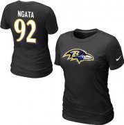 Wholesale Cheap Women's Nike Baltimore Ravens #92 Haloti Ngata Name & Number T-Shirt Black