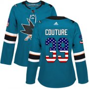 Wholesale Cheap Adidas Sharks #39 Logan Couture Teal Home Authentic USA Flag Women's Stitched NHL Jersey