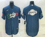 Wholesale Cheap Men's Los Angeles Dodgers Big Logo Navy Blue Pinstripe Stitched MLB Cool Base Nike Jersey5