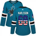 Wholesale Cheap Adidas Sharks #68 Melker Karlsson Teal Home Authentic USA Flag Women's Stitched NHL Jersey