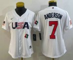 Wholesale Cheap Women's USA Baseball #7 Tim Anderson 2023 White World Classic Stitched Jerseys