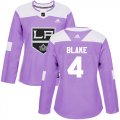 Wholesale Cheap Adidas Kings #4 Rob Blake Purple Authentic Fights Cancer Women's Stitched NHL Jersey