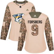 Wholesale Cheap Adidas Predators #9 Filip Forsberg Camo Authentic 2017 Veterans Day Women's Stitched NHL Jersey