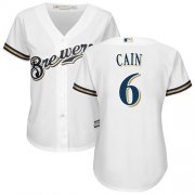 Wholesale Cheap Brewers #6 Lorenzo Cain White Home Women's Stitched MLB Jersey