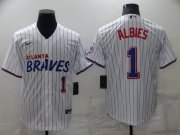 Wholesale Cheap Men's Atlanta Braves #1 Ozzie Albies White 2021 City Connect Stitched MLB Cool Base Nike Jersey