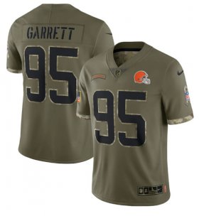 Wholesale Cheap Men\'s Cleveland Browns #95 Myles Garrett 2022 Olive Salute To Service Limited Stitched Jersey