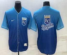 Wholesale Cheap Men\'s Kansas City Royals Big Logo Nike Blue Fade Stitched Jerseys