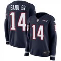 Wholesale Cheap Nike Patriots #14 Mohamed Sanu Sr Navy Blue Team Color Women's Stitched NFL Limited Therma Long Sleeve Jersey