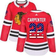Wholesale Cheap Adidas Blackhawks #22 Ryan Carpenter Red Home Authentic USA Flag Women's Stitched NHL Jersey