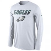 Wholesale Cheap Men's Philadelphia Eagles Nike White Legend Staff Practice Long Sleeves Performance T-Shirt
