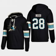 Wholesale Cheap San Jose Sharks #28 Timo Meier Black adidas Lace-Up Pullover Hoodie