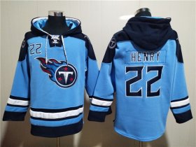 Wholesale Men\'s Tennessee Titans #22 Derrick Henry Blue Lace-Up Pullover Hoodie