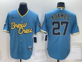 Wholesale Cheap Men\'s Milwaukee Brewers #27 Willy Adames 2022 Powder Blue City Connect Cool Base Stitched Jersey