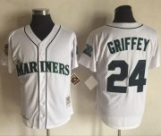 Wholesale Cheap Mitchell And Ness 1997 Mariners #24 Ken Griffey White Throwback Stitched MLB Jersey