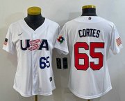 Wholesale Cheap Women's USA Baseball #65 Nestor Cortes Number 2023 White World Classic Stitched Jerseys