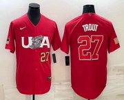 Wholesale Cheap Mens USA Baseball #27 Mike Trout Number 2023 Red World Classic Stitched Jersey