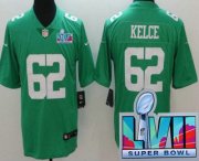 Wholesale Cheap Men's Philadelphia Eagles #62 Jason Kelce Limited Green Rush Super Bowl LVII Vapor Jersey
