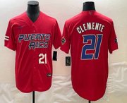 Wholesale Cheap Men's Puerto Rico Baseball #21 Roberto Clemente Number 2023 Red World Classic Stitched Jerseys