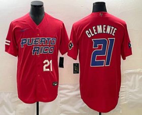 Wholesale Cheap Men\'s Puerto Rico Baseball #21 Roberto Clemente Number 2023 Red World Classic Stitched Jerseys