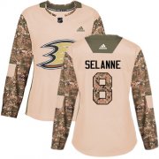 Wholesale Cheap Adidas Ducks #8 Teemu Selanne Camo Authentic 2017 Veterans Day Women's Stitched NHL Jersey
