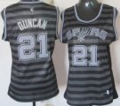 Wholesale Cheap San Antonio Spurs #21 Tim Duncan Gray With Black Pinstripe Womens Jersey