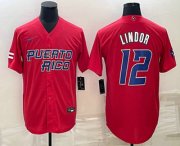 Wholesale Cheap Men's Puerto Rico Baseball #12 Francisco Lindor 2023 Red World Baseball Classic Stitched Jerseys