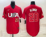 Wholesale Cheap Men's USA Baseball #20 Pete Alonso Number 2023 Red World Classic Stitched Jerseys