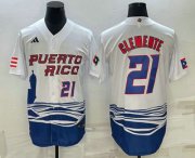 Wholesale Cheap Mens Puerto Rico Baseball #21 Roberto Clemente Number 2023 White World Baseball Classic Stitched Jersey