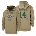 Wholesale Cheap New York Jets #14 Sam Darnold Nike Tan 2019 Salute To Service Name & Number Sideline Therma Pullover Hoodie
