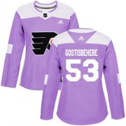 Wholesale Cheap Adidas Flyers #53 Shayne Gostisbehere Purple Authentic Fights Cancer Women's Stitched NHL Jersey